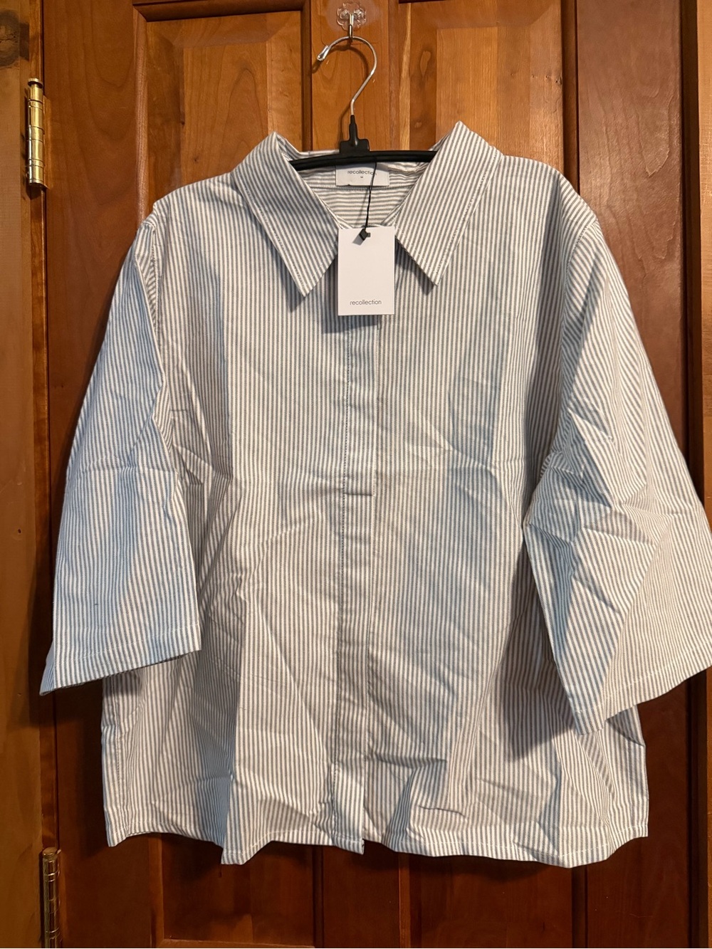 Recollection Brand Women’s Blue/Gray Stripe Button-Up Shirt